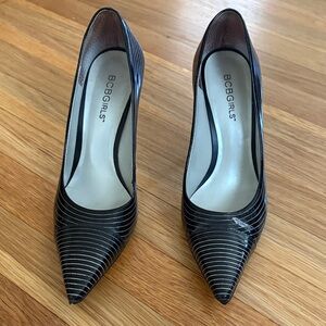 BCBGirls Black Pointed-Toe Heels with Silver Pinstripe Detail